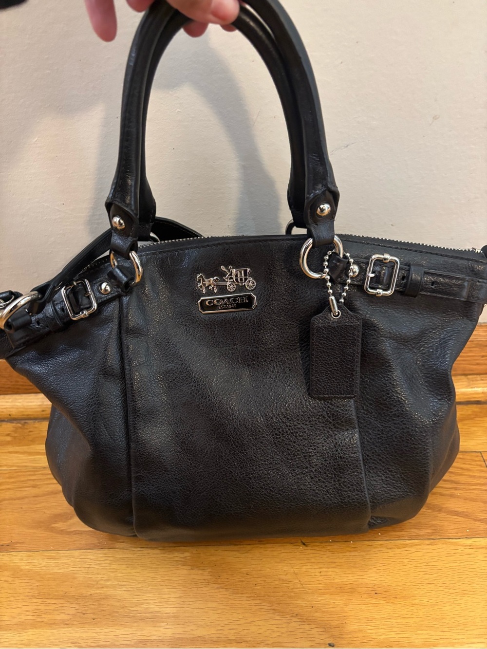 Coach Black Leather Satchel with Polished Hardware